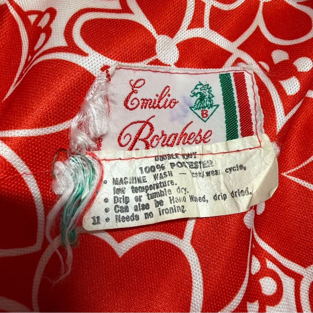 🌺 Vintage Emilio Borghese Red Floral Mod Dress Peter Pan Collar 70s Flawed Sz M - Picture 10 of 16